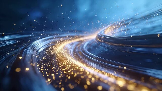 Sci-fi spiral vortex tunnel with golden light and swirling motion