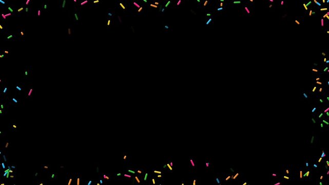 birthday multicolor sprinkles border frame isolated alpha channel animation, happy birthday cake celebration social media motion design element