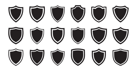 Fototapeta premium Collection of various shield shapes in solid black with a thin white outline for security and protection concepts