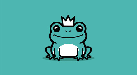 Cartoon frog with crown on green background © Grock