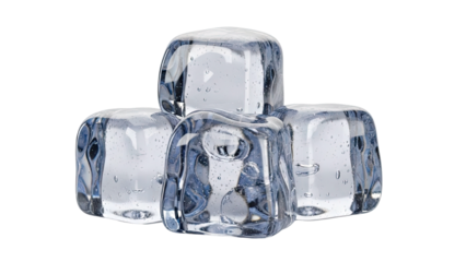 Stack of four clear ice cubes with bubbles