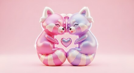 Cute Cat Couple Hugging Heart Pastel Kawaii Valentine