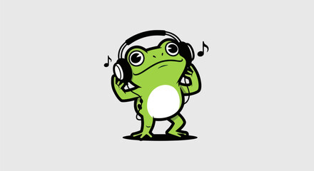 Obraz premium Cartoon frog listening to music