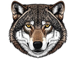 Obraz premium Detailed Wolf Head Illustration with Intense Gaze and Realistic Fur Texture.