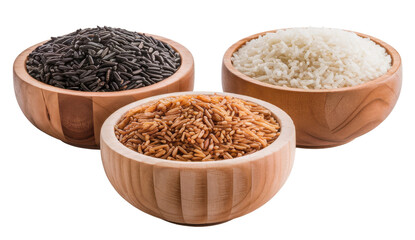 Three Types of Rice in Wooden Bowls