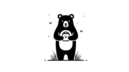 Cute black bear holding a honey pot illustration. © Toknah