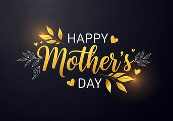 Obraz premium Happy mother's day greeting card with golden leaves and hearts