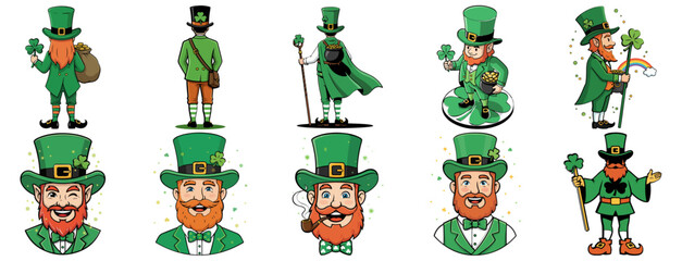 Fototapeta premium Cartoon Leprechaun Character Set