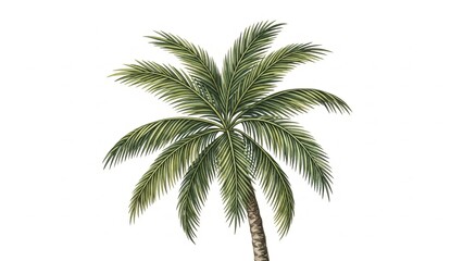 Obraz premium Solitary palm tree standing tall against a clean backdrop, showcasing its lush green leaves and sturdy trunk in a serene illustration
