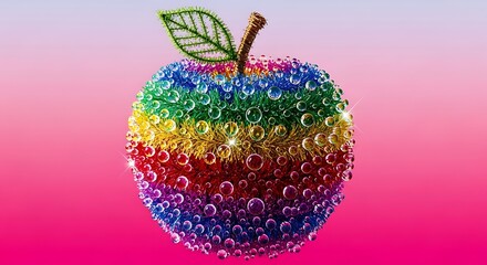 Obraz premium A vibrant apple composed of multicolored bubbles, creating a mesmerizing rainbow effect.