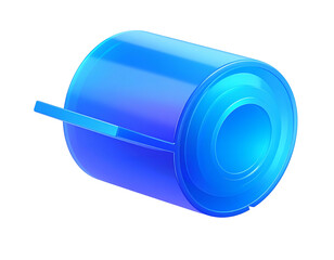 3D rendered, shiny blue cylinder with a slotted, integrated handle