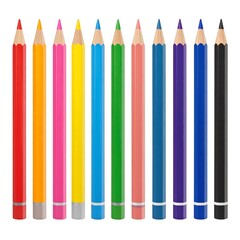 Row of colored pencils arranged from red to black with light-colored wooden shafts and silver accents