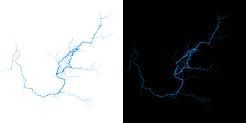 Electric blue lightning bolt on white and black backgrounds isolated on transparent background © BasharCreates