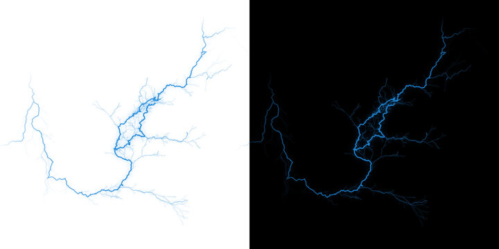 Electric blue lightning bolt on white and black backgrounds isolated on transparent background