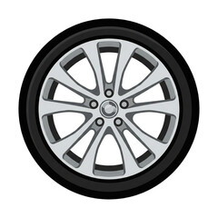 Fototapeta premium Car alloy wheel rim with tire vector illustration isolated on white