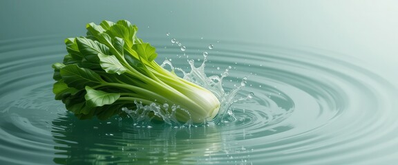 Bok choy plummets ripples bloom aqueous dance