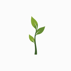 Obraz premium Minimalistic Illustration of a Single Green Seedling Sprouting with Vibrant Leaves Symbolizing Growth and Renewal on a Clean White Background