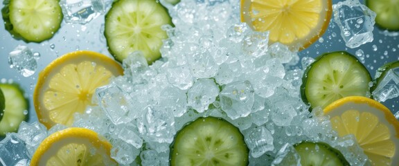 Chilled Refreshment A burst of lemon and cucumber slices mingling with sparkling ice fragments