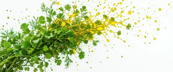 Cilantro bouquet with splashes of lemonyellow essence freshness  flavor burst