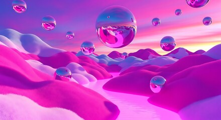 Floating orbs in a vibrant landscape