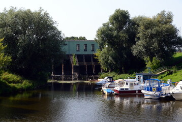 Fototapeta premium Port in the Town Boizenburg at the River Elbe, Mecklenburg - Western Pomerania
