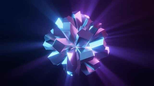 Futuristic Geometric Crystal Shards with Blue and Purple Neon Light Rays