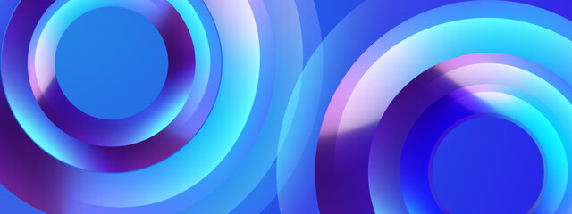 High tech blue and cyan layered circles with luminous neon glow effect and metallic shine for cybersecurity concept © SyahCreation
