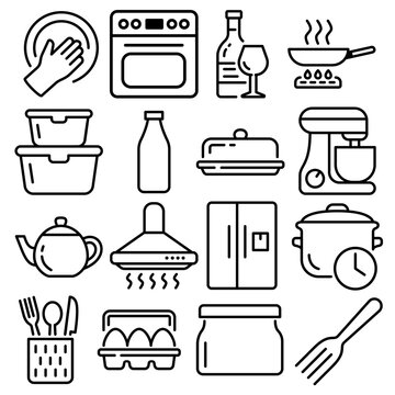 Kitchen Essentials Icon Set Outline Style (Part 7)