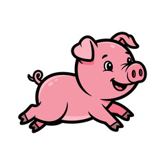 Obraz premium Cartoon Pink Pig Running with Joy.