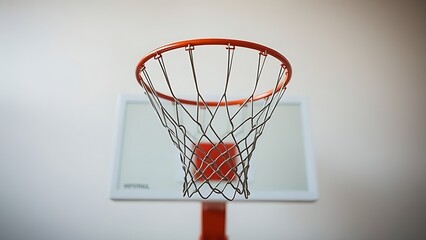 backboard. Dynamic basketball hoop isolated against a softly blurred background, capturing motion and energy. event key visuals, club posters, designed for fitness apps and gym onboarding.
