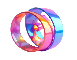 3D-rendered, overlapping, iridescent rings of varying sizes against black