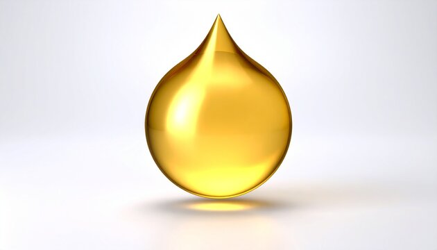 白背景に浮かぶ高級感のあるゴールドオイルのドロップ・美容液成分の3D背景素材