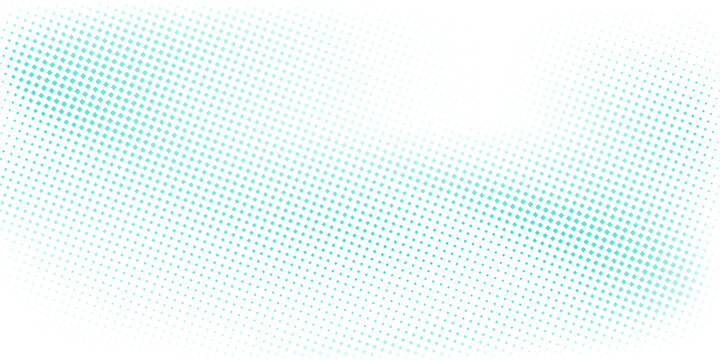 Abstract curved dotted surface with halftone effect by blue and turquoise small squares. Vector graphic pattern