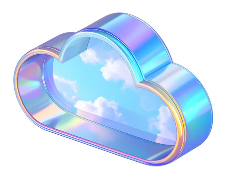Holographic cloud outline with sky inside, on black background