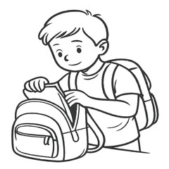Child carefully packing school bag, illustrating responsibility and growing independence with a heartwarming concept isolated white background