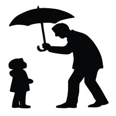 Father holding umbrella for his child, a touching illustration of protection, care, and the bond of parenting  isolated white background
