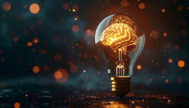 Light Bulb with Brain Inside Symbolizing Creativity Innovation and Smart Technology