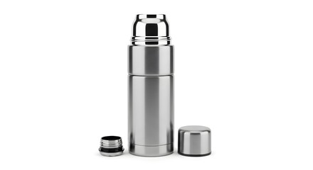 Stainless Steel Thermos Isolated on White Background.