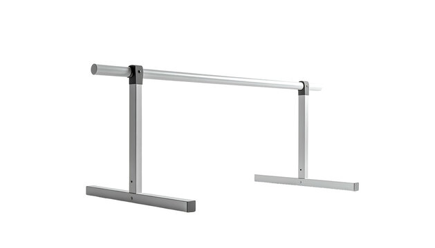 Silver gym equipment with two horizontal parallel bars, isolated on a black background