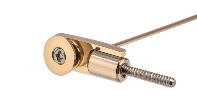 Close-up of shiny gold-colored mechanical component with rod and screw - Powered by Adobe