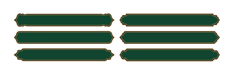 Islamic Ramadan frame with gold lines. Arabic design with Turkish ornaments and a green background. Arabesque ribbon stickers for banners, labels, and sales flyers. © Artoniumw