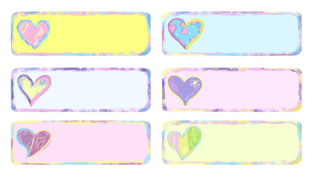 Cute set of watercolor blank colorful pastel colors happy valentines day name address label gift presents tag with heart love icon