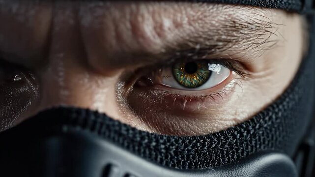 Intense Gaze - Close-Up of a Masked Figures Piercing Eye.