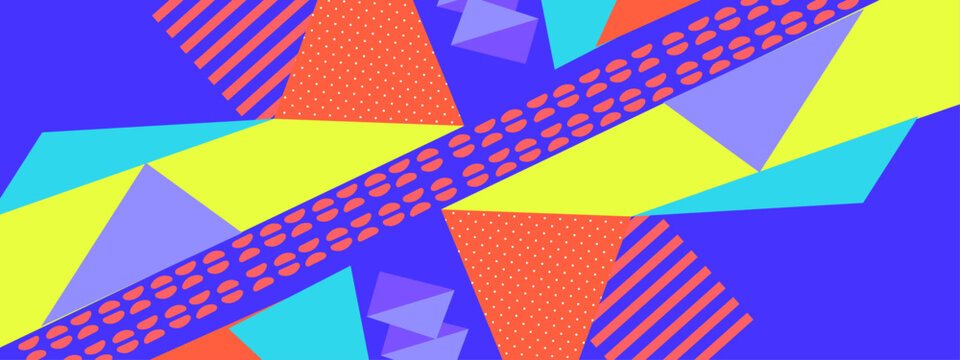 High contrast geometric background featuring electric blue and yellow shapes with dotted textures