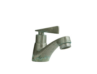 old rusty faucet white background.