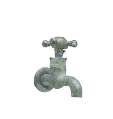 old rusty faucet white background.