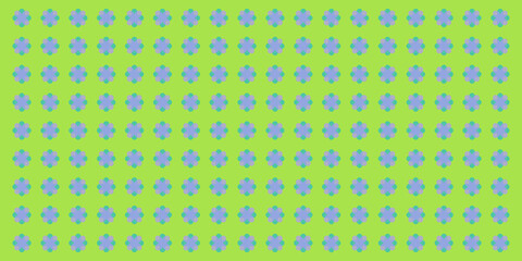 Repeating Pattern of Blue Floral Shapes on a Green Background
