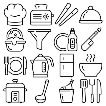 Kitchen Essentials Icon Set Outline Style (Part 5)