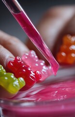 Pipette Dripping Pink Gel Over Gummy Bear Nail Art Macro