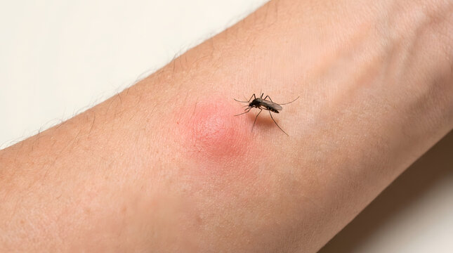 Mosquito Biting Human Skin with Red Swelling and Irritation